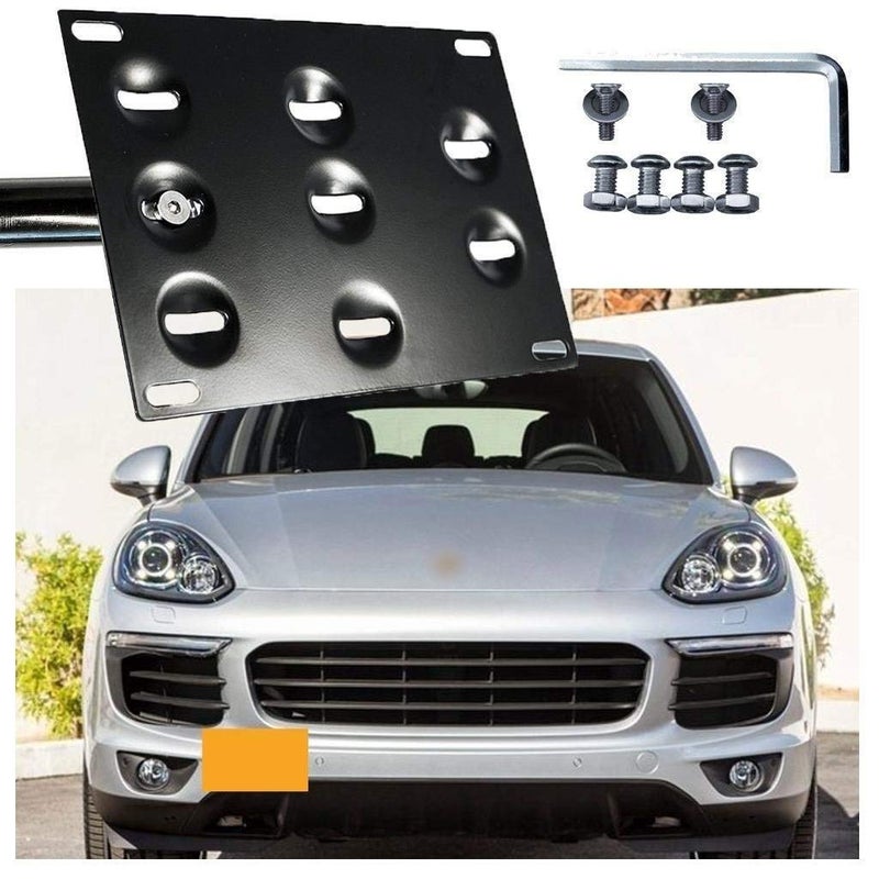 x xotic tech Black Aluminum Bumper Tow License Plate Mount Bracket Compatible with Porsche Cayenne 2011-2017 or Tesla Model 3 2017-2023 - Image 1